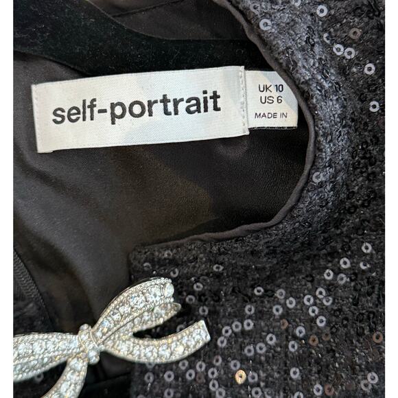 Self Portrait Black Boucle Bow Mini Dress Size 6 - Picture 8 of 12
